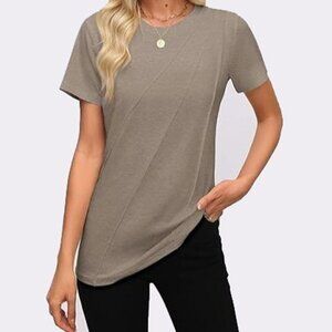 Luxveer Women's Short Sleeve Top Pleated Crewneck T Shirt Gray 2XL